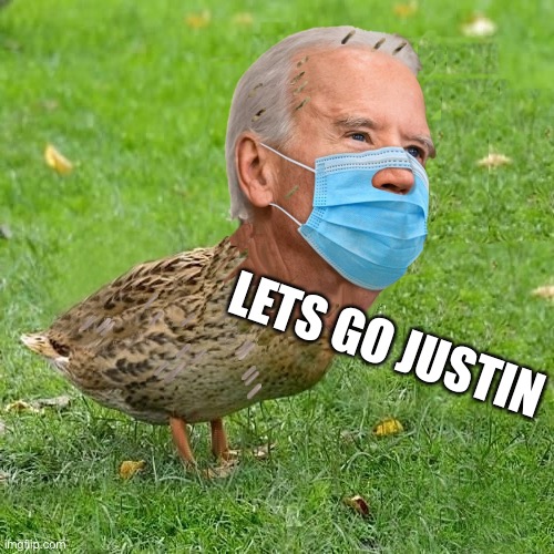 Joe BidenDuck | LETS GO JUSTIN | image tagged in joe bidenduck | made w/ Imgflip meme maker