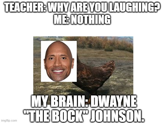 idk | TEACHER: WHY ARE YOU LAUGHING?
ME: NOTHING; MY BRAIN: DWAYNE "THE BOCK" JOHNSON. | image tagged in rock | made w/ Imgflip meme maker