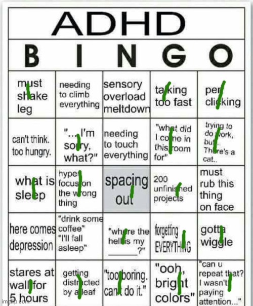 adhd bingo | image tagged in adhd bingo | made w/ Imgflip meme maker