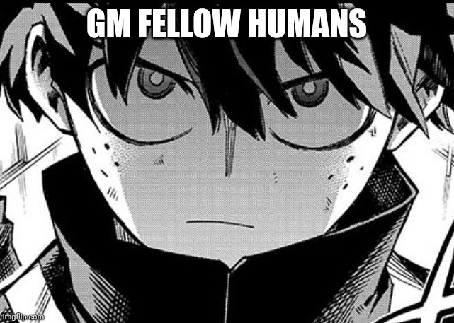 Deku glare | GM FELLOW HUMANS | image tagged in deku glare | made w/ Imgflip meme maker