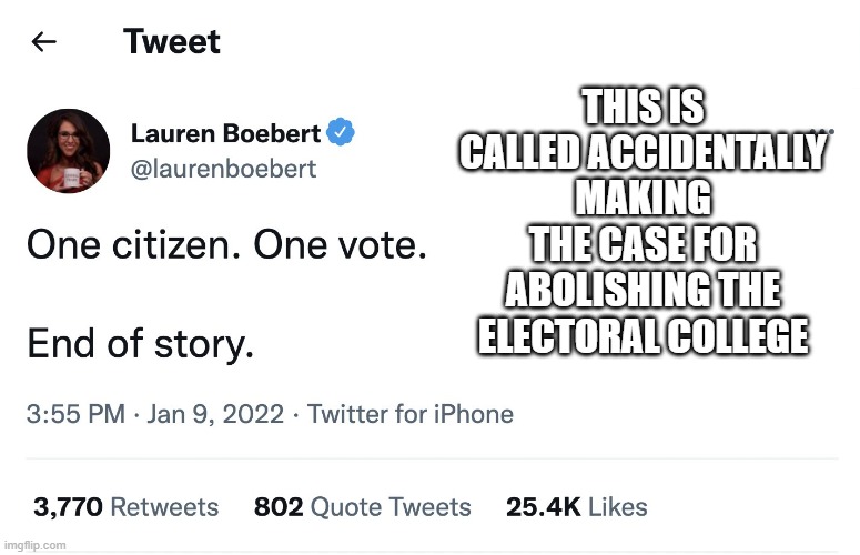 THIS IS CALLED ACCIDENTALLY MAKING THE CASE FOR ABOLISHING THE ELECTORAL COLLEGE | image tagged in electoral college | made w/ Imgflip meme maker
