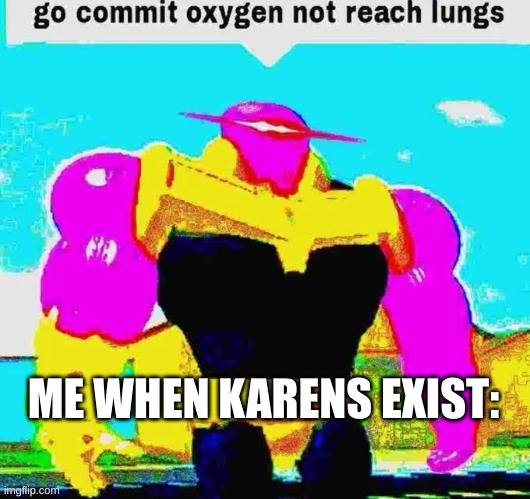 Go commit oxygen not reach lungs | ME WHEN KARENS EXIST: | image tagged in go commit oxygen not reach lungs | made w/ Imgflip meme maker