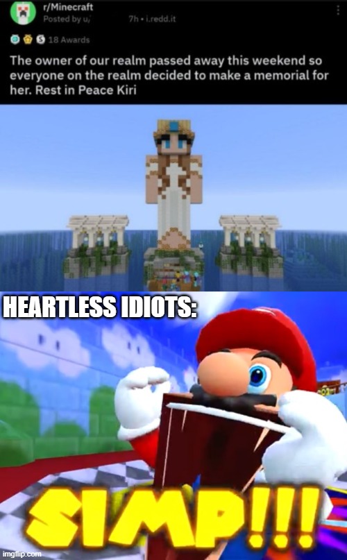 This just hurts me even just MAKING this meme. | HEARTLESS IDIOTS: | image tagged in simp,minecraft memes | made w/ Imgflip meme maker