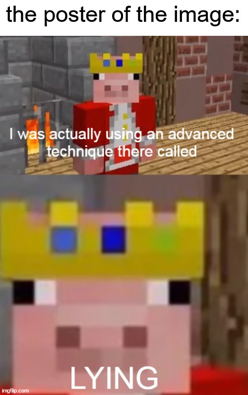 See I was actually using an advanced technique called... LYING | the poster of the image: | image tagged in see i was actually using an advanced technique called lying | made w/ Imgflip meme maker