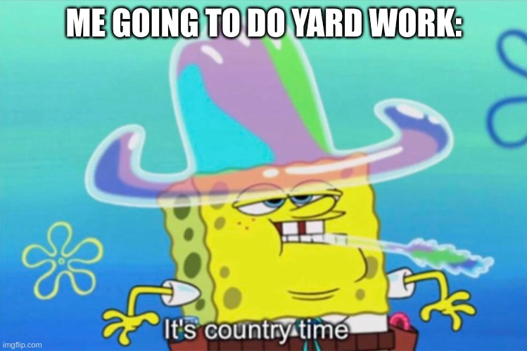 It's country time | ME GOING TO DO YARD WORK: | image tagged in it's country time | made w/ Imgflip meme maker
