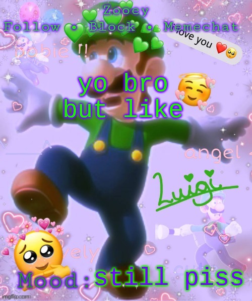 Image tagged in zooey's luigi announcement temp - Imgflip