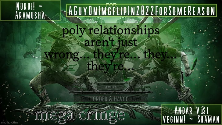 peanbut | poly relationships aren't just wrong... they're... they...
they're... mega cringe | image tagged in aguyonimgflipforsomereason announcement temp 6 | made w/ Imgflip meme maker