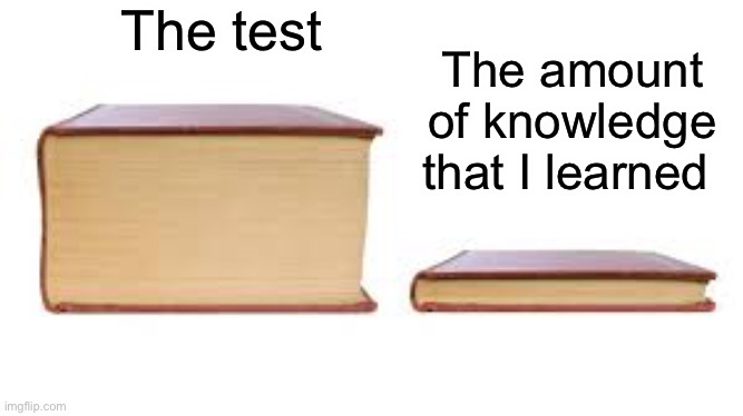 Clever title | The test; The amount of knowledge that I learned | image tagged in big book small book | made w/ Imgflip meme maker