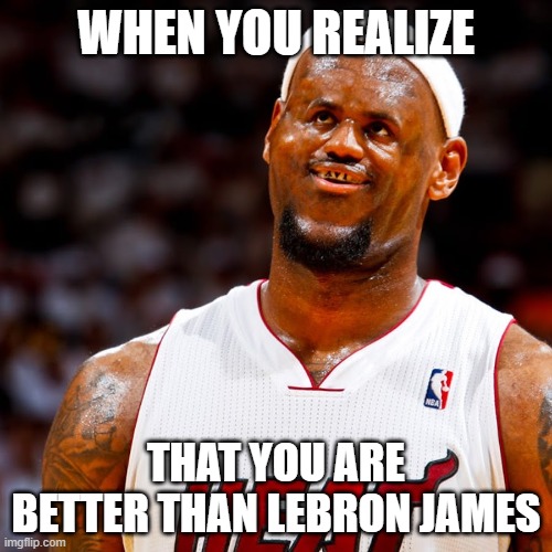 LeBron James With a Funny Face | WHEN YOU REALIZE; THAT YOU ARE BETTER THAN LEBRON JAMES | image tagged in lebron james with a funny face,lebron james,basketball,basketball meme | made w/ Imgflip meme maker