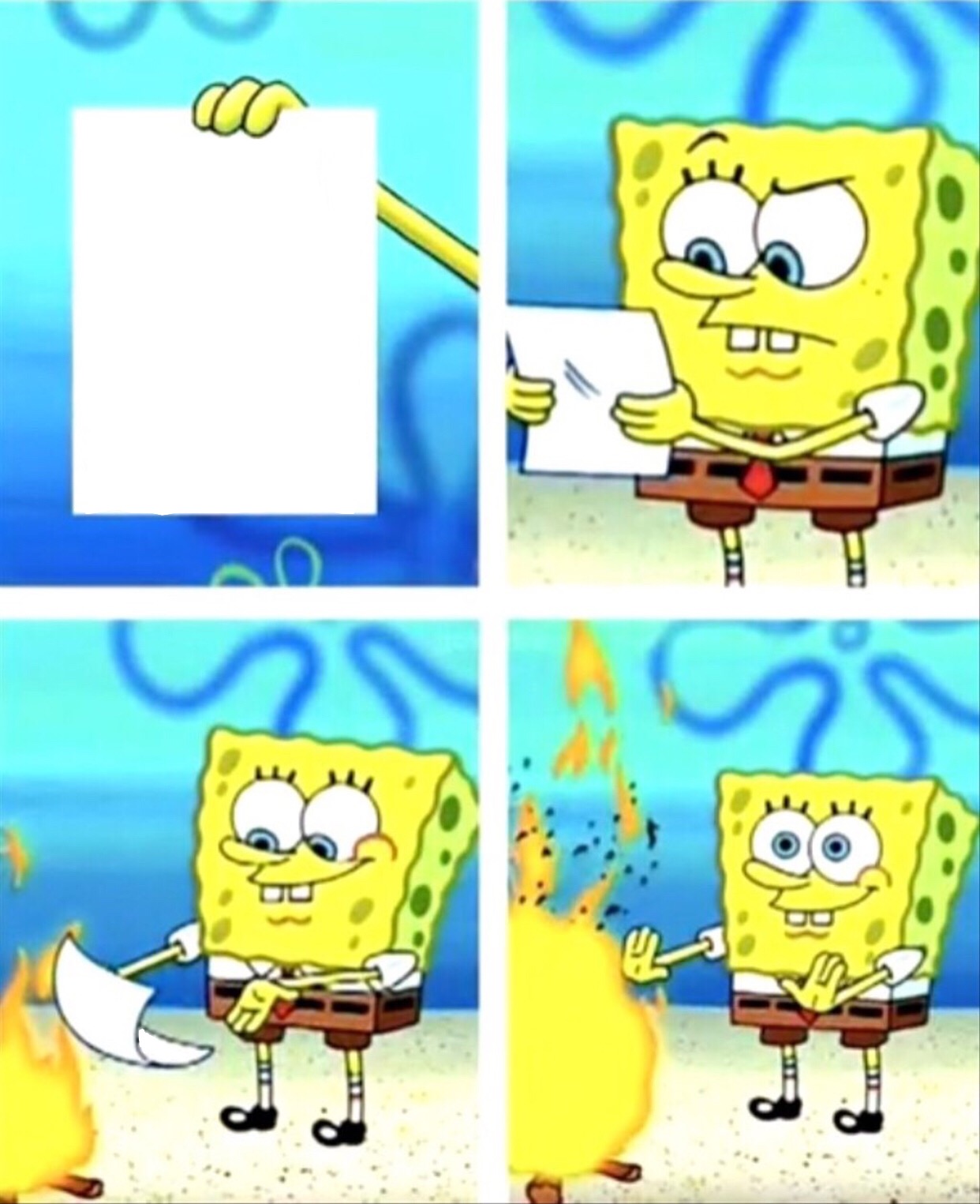 High Quality SpongeBob burning paper Blank Meme Template