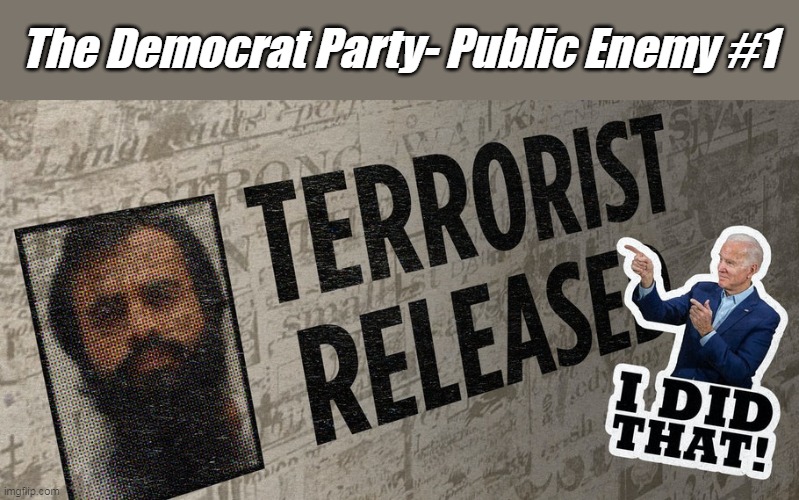 WHAT IS IT with Democrats constantly releasing terrorists back into the field??!!? | The Democrat Party- Public Enemy #1 | image tagged in democrats,evil,enemies,communist detected on american soil | made w/ Imgflip meme maker
