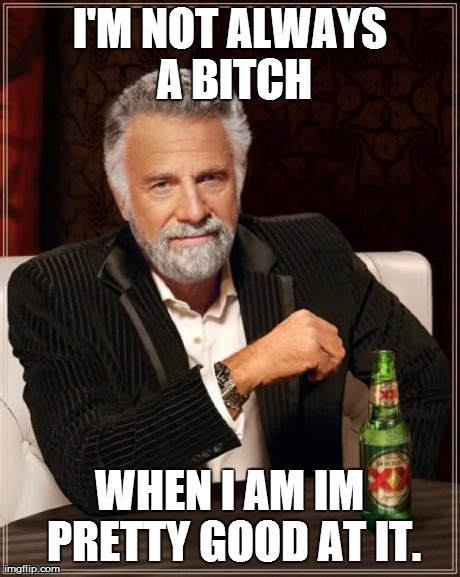 The Most Interesting Man In The World Meme | I'M NOT ALWAYS A B**CH WHEN I AM IM PRETTY GOOD AT IT. | image tagged in memes,the most interesting man in the world | made w/ Imgflip meme maker