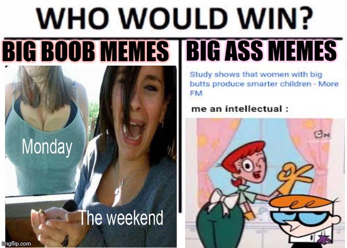 Battle of the century | BIG BOOB MEMES BIG ASS MEMES | image tagged in memes,who would win,big boobs,big ass,its time to stop | made w/ Imgflip meme maker