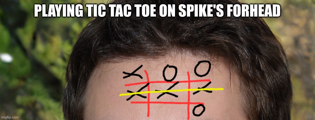 i'm not showing his face | PLAYING TIC TAC TOE ON SPIKE'S FORHEAD | made w/ Imgflip meme maker