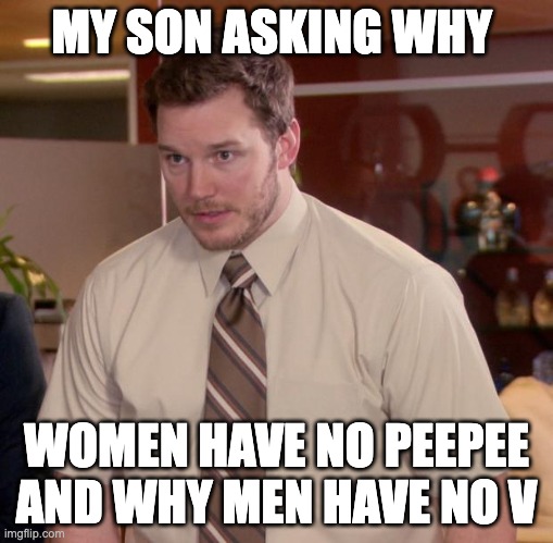 so this was asked today by my son imgflip I need help explaining! | MY SON ASKING WHY; WOMEN HAVE NO PEEPEE AND WHY MEN HAVE NO V | image tagged in memes,afraid to ask andy | made w/ Imgflip meme maker