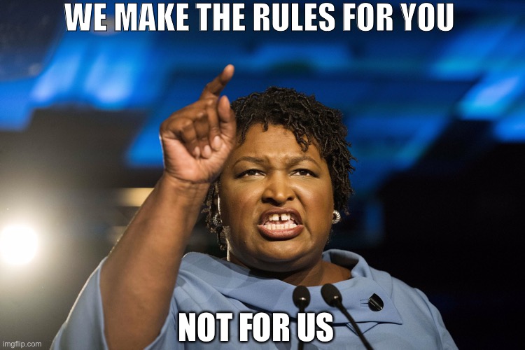 Stacey Abrams | WE MAKE THE RULES FOR YOU NOT FOR US | image tagged in stacey abrams | made w/ Imgflip meme maker