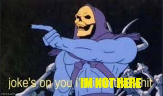 skelator is gone | IM NOT HERE | image tagged in jokes on you im into that shit | made w/ Imgflip meme maker