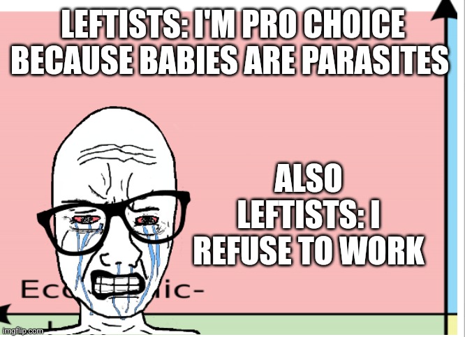 No sense leftists | LEFTISTS: I'M PRO CHOICE BECAUSE BABIES ARE PARASITES; ALSO LEFTISTS: I REFUSE TO WORK | image tagged in triggered authleft rant | made w/ Imgflip meme maker