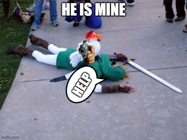 Zelda Chicken | HE IS MINE; HELP | image tagged in zelda chicken | made w/ Imgflip meme maker