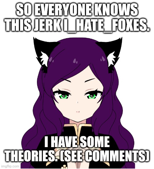 Angry AFM | SO EVERYONE KNOWS THIS JERK I_HATE_FOXES. I HAVE SOME THEORIES. (SEE COMMENTS) | image tagged in angry afm | made w/ Imgflip meme maker