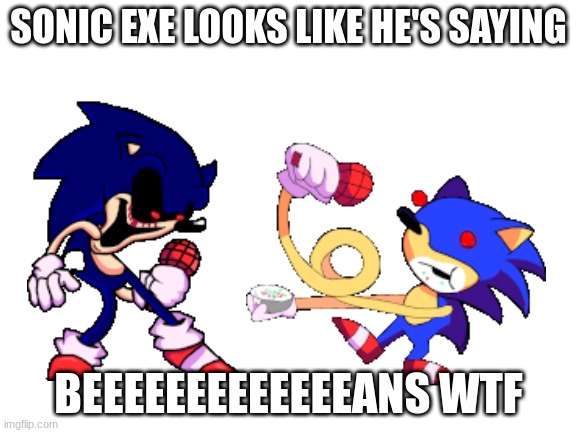 beeeeeeeeeeeeeeeeeeeeeeeeeeeeeeeeeeeeeeeeeeeeans wtf | SONIC EXE LOOKS LIKE HE'S SAYING; BEEEEEEEEEEEEEANS WTF | image tagged in sunky and sonic exe | made w/ Imgflip meme maker