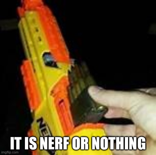 Nerf |  IT IS NERF OR NOTHING | image tagged in nerf or nothing | made w/ Imgflip meme maker