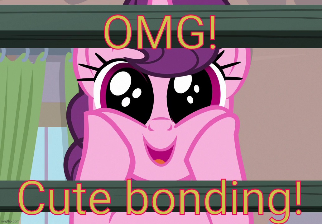 Surprised Sugar Belle (MLP) | OMG! Cute bonding! | image tagged in surprised sugar belle mlp | made w/ Imgflip meme maker