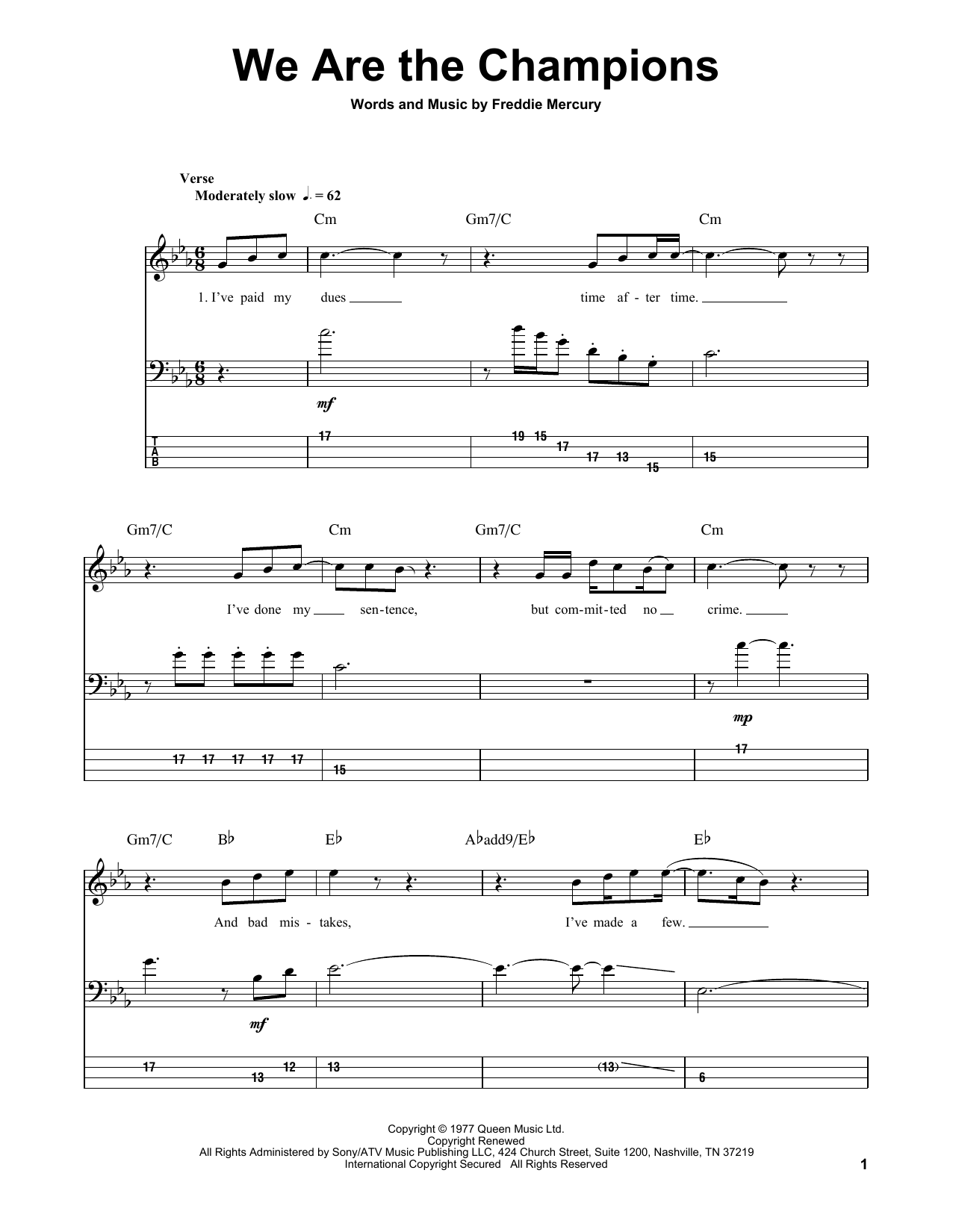 Queen we are the champions sheet music Blank Meme Template