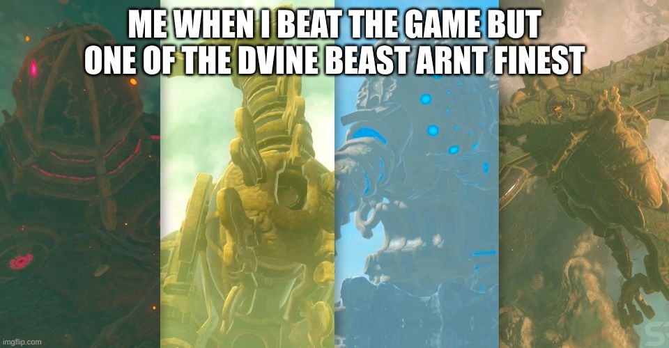 dvine beast are hard | ME WHEN I BEAT THE GAME BUT ONE OF THE DVINE BEAST ARNT FINEST | image tagged in the legend of zelda breath of the wild | made w/ Imgflip meme maker