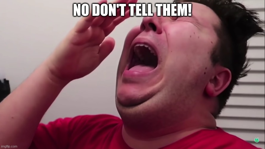 Nikacado Avocado Cries | NO DON'T TELL THEM! | image tagged in nikacado avocado cries | made w/ Imgflip meme maker