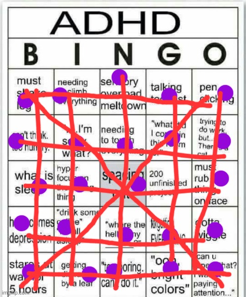 i made art out of my bingo? also, when did i get adhd? because- damn. | image tagged in adhd bingo | made w/ Imgflip meme maker