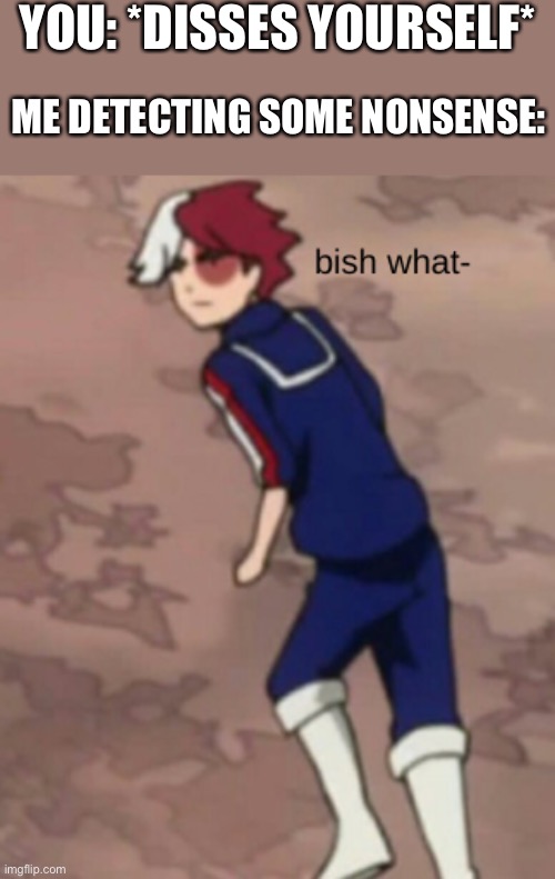 Excuse me? | YOU: *DISSES YOURSELF*; ME DETECTING SOME NONSENSE: | image tagged in todoroki bish what face,wholesome | made w/ Imgflip meme maker