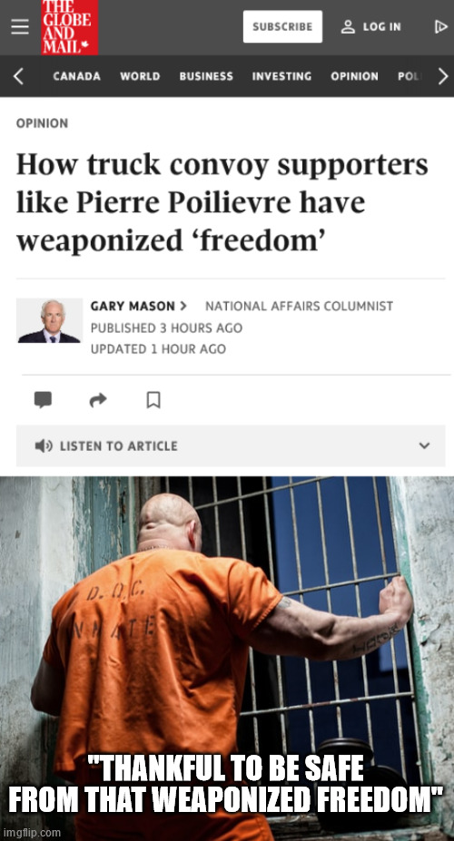 "THANKFUL TO BE SAFE FROM THAT WEAPONIZED FREEDOM" | made w/ Imgflip meme maker