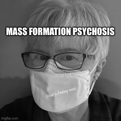 MASS FORMATION PSYCHOSIS | image tagged in masks,face mask,covid-19,coronavirus | made w/ Imgflip meme maker