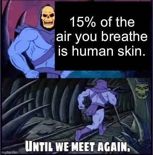 Until we meet again. | 15% of the air you breathe is human skin. | image tagged in until we meet again | made w/ Imgflip meme maker