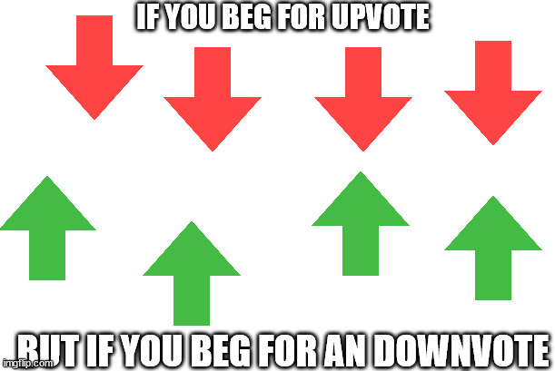 What happened 
if you beg for? | IF YOU BEG FOR UPVOTE; BUT IF YOU BEG FOR AN DOWNVOTE | image tagged in upvote beggars,downvote,upvote,empty,memes,alternate reality | made w/ Imgflip meme maker