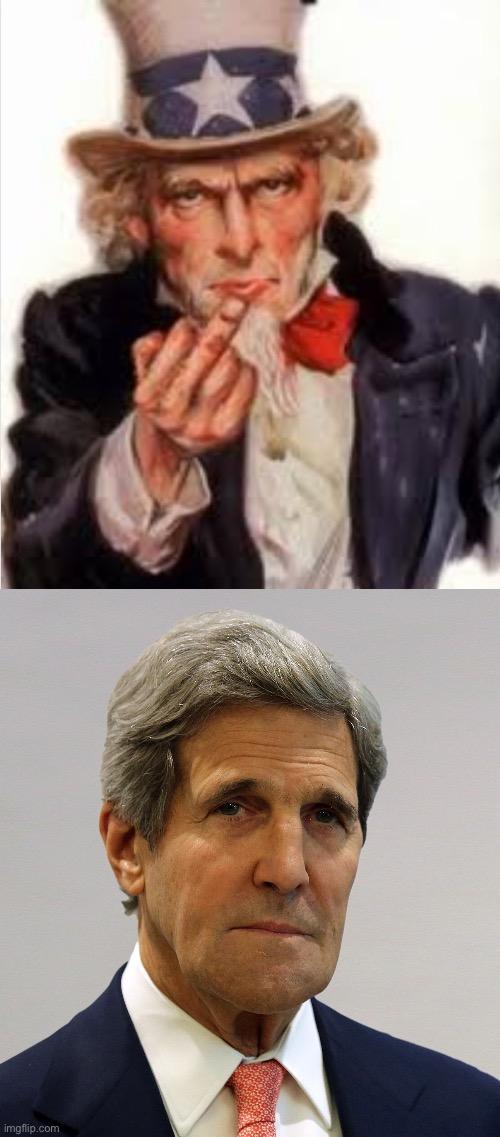 Uncle Sam flipping off John Kerry | image tagged in uncle sam flipping off who,memes,john kerry,stupid liberals,political meme,political humor | made w/ Imgflip meme maker