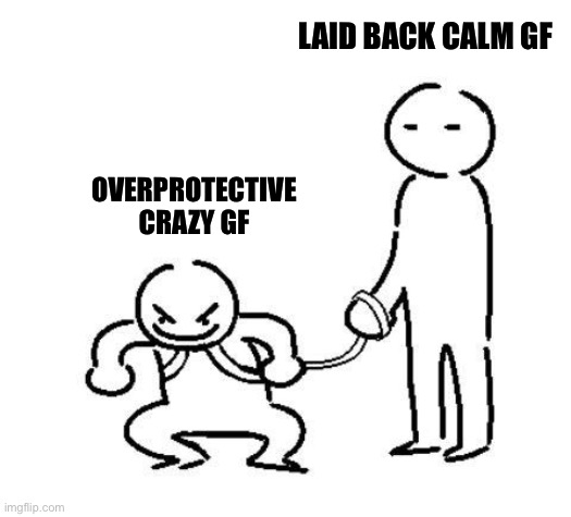 hyper and tired | LAID BACK CALM GF; OVERPROTECTIVE CRAZY GF | image tagged in hyper and tired | made w/ Imgflip meme maker