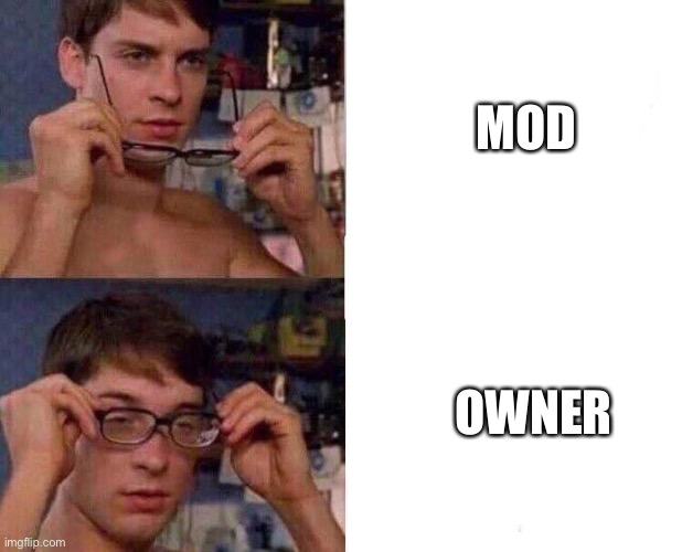 me everyday | MOD; OWNER | image tagged in spiderman glasses | made w/ Imgflip meme maker
