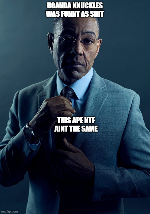 Gus Fring we are not the same | UGANDA KNUCKLES WAS FUNNY AS SHIT; THIS APE NTF AINT THE SAME | image tagged in gus fring we are not the same | made w/ Imgflip meme maker