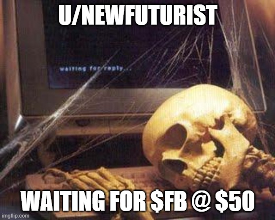 Waiting Skull | U/NEWFUTURIST; WAITING FOR $FB @ $50 | image tagged in waiting skull | made w/ Imgflip meme maker