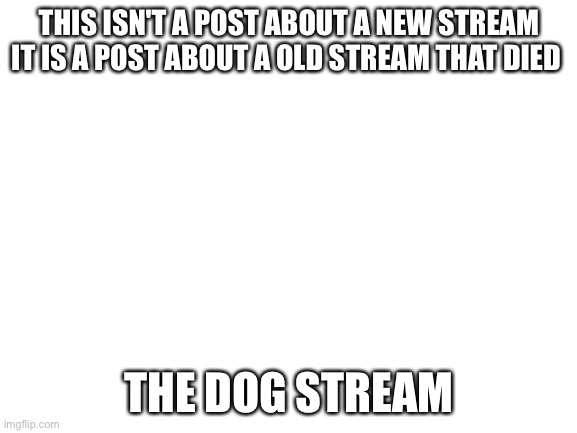Just search it up I don't know how to post a link in the comments | THIS ISN'T A POST ABOUT A NEW STREAM
IT IS A POST ABOUT A OLD STREAM THAT DIED; THE DOG STREAM | image tagged in blank white template,dog | made w/ Imgflip meme maker