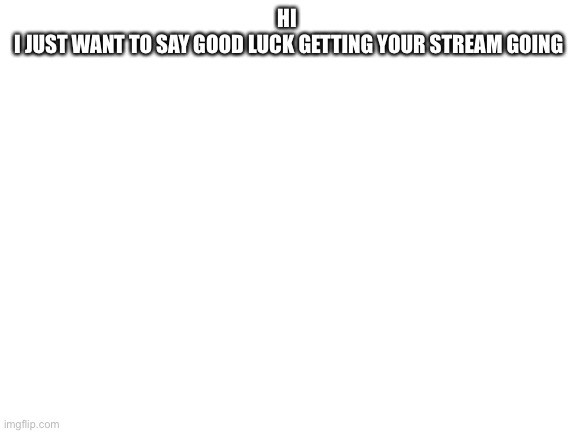 Hi | HI 
I JUST WANT TO SAY GOOD LUCK GETTING YOUR STREAM GOING | image tagged in blank white template | made w/ Imgflip meme maker