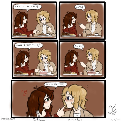 A little comic I made with my ocs Oaklynn and Valentino from my book. I love them so much ack they're so adorable <3 | image tagged in princevince64,cute,comic,sfsc,oaklynn,valentino | made w/ Imgflip meme maker