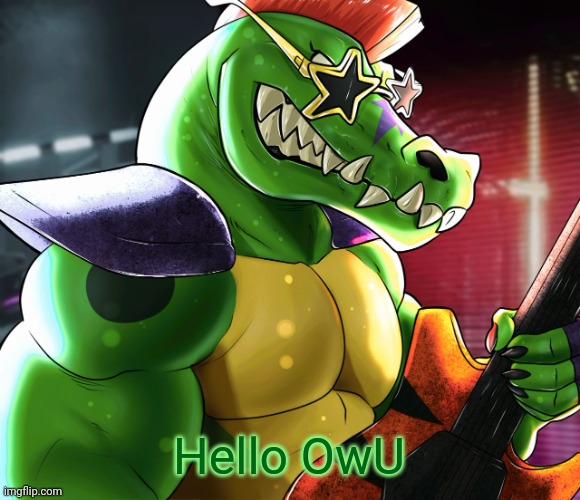 Hello OwU | image tagged in monty gator announcement template | made w/ Imgflip meme maker