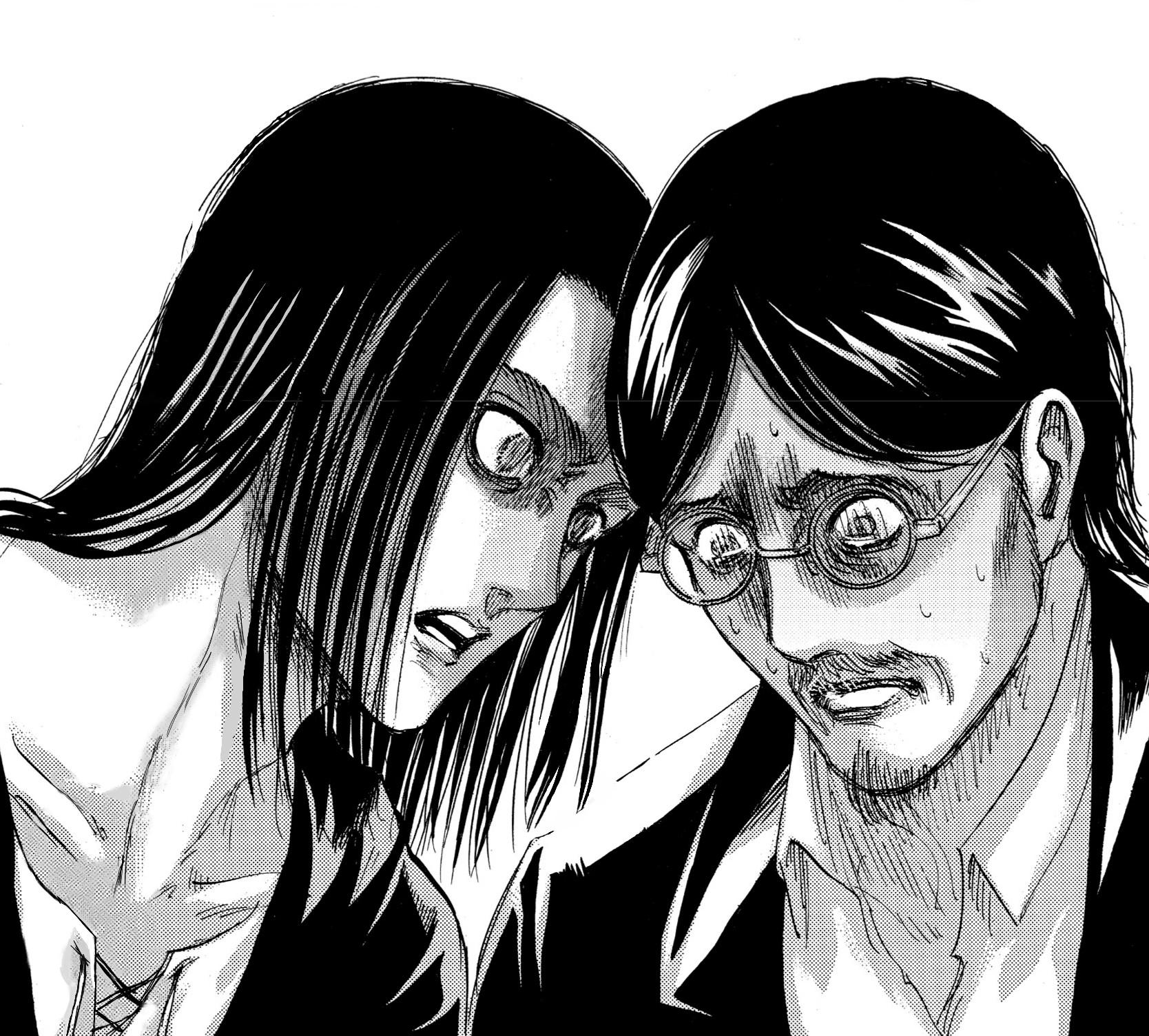 High Quality Eren Yeager staring at Grisha Yeager Blank Meme Template