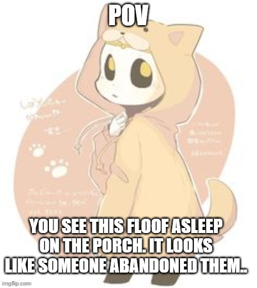 Now What? (Please do not use OP OC's) | POV; YOU SEE THIS FLOOF ASLEEP ON THE PORCH. IT LOOKS LIKE SOMEONE ABANDONED THEM.. | made w/ Imgflip meme maker