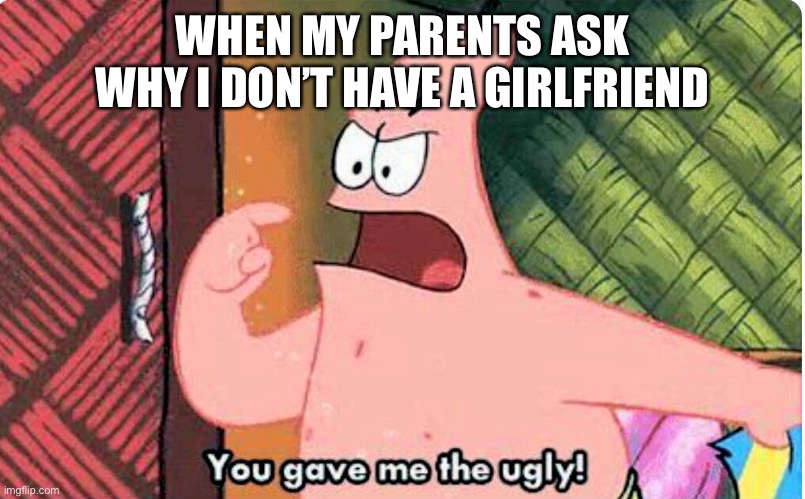 You gave me the ugly | WHEN MY PARENTS ASK WHY I DON’T HAVE A GIRLFRIEND | image tagged in you gave me the ugly | made w/ Imgflip meme maker