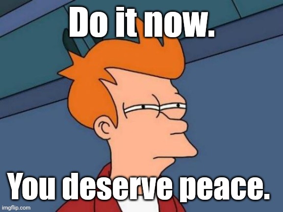 Fry is not sure... | Do it now. You deserve peace. | image tagged in fry is not sure | made w/ Imgflip meme maker