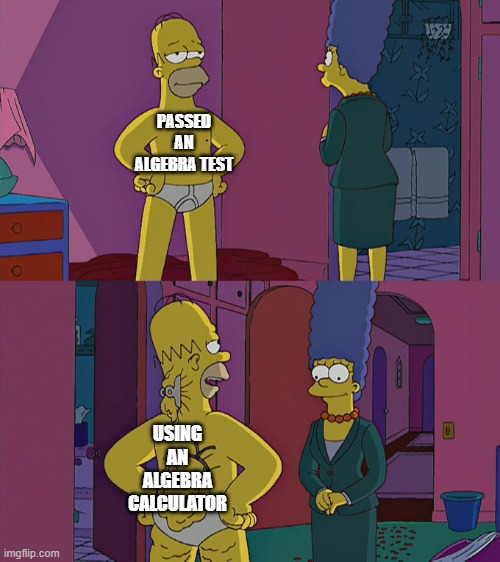 Homer Simpson's Back Fat | PASSED AN ALGEBRA TEST; USING AN ALGEBRA CALCULATOR | image tagged in homer simpson's back fat,algebra,school meme | made w/ Imgflip meme maker